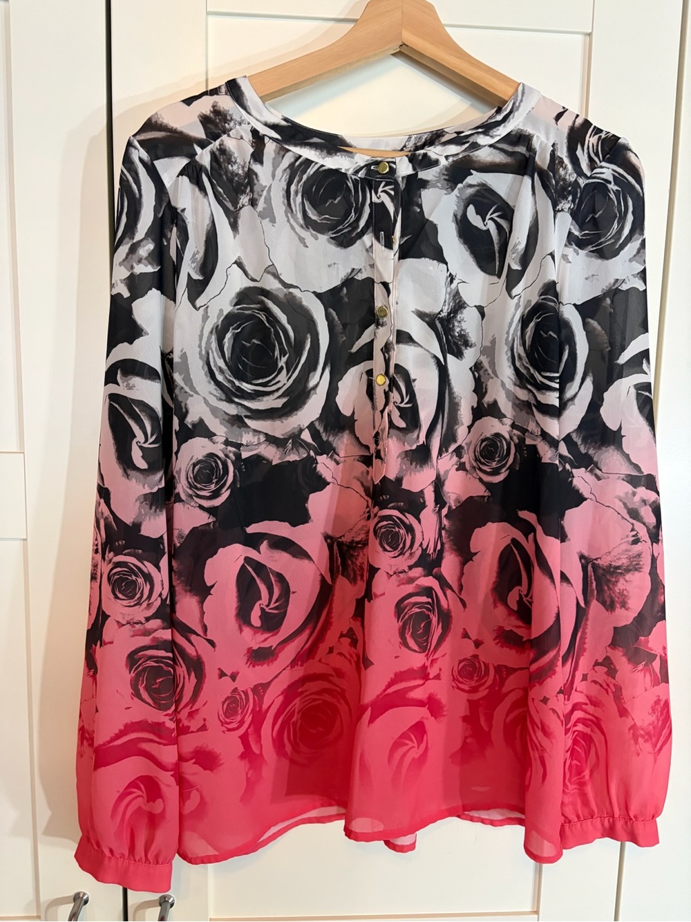 a.n.a Gradient Rose Print Long Sleeve Skirt - Pink, Black, White W